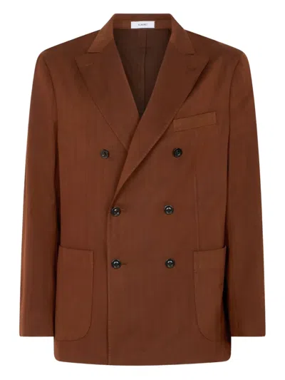 Boglioli Double-breasted Herringbone Blazer In Brown