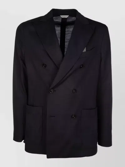 Boglioli Double Breasted Jacket Notch Lapel Buttons Pockets In Black