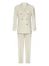 Boglioli Beige Linen Double-breasted Suit With Double-pleat Trousers In White