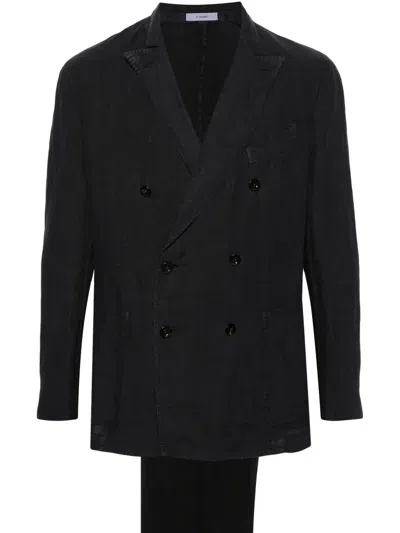 Boglioli Double-breasted Linen Suit In Blue