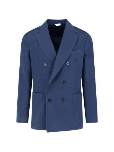 Boglioli Double-breasted Blazer In Cotton And Silk In Blue