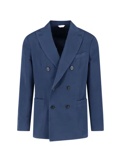 Boglioli Double-breasted Cotton And Silk Blazer In Blue