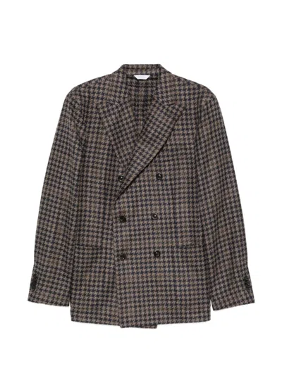 Boglioli Double-breasted Jacket With Houndstooth Pattern In Gray