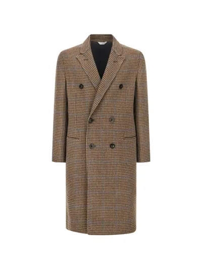 Boglioli Double-breasted Pied-de-poule-pattern Coat In Brown
