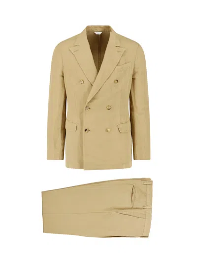 Boglioli Double-breasted Suit In Cotton And Linen In Neutral