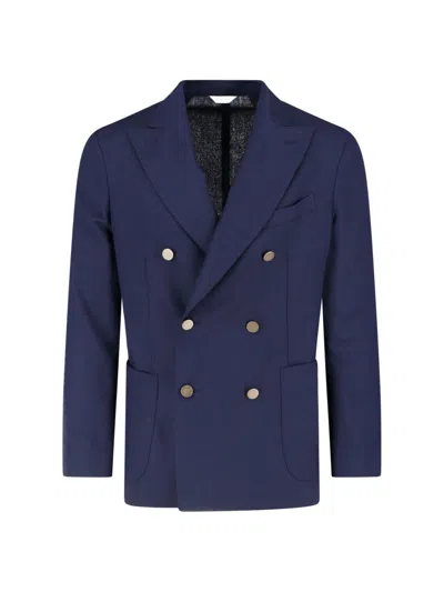 Boglioli Navy Virgin Wool Double-breasted Blazer In Blue