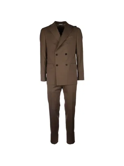 Boglioli Double Breasted Notch Lapel Tailored Suit In Brown