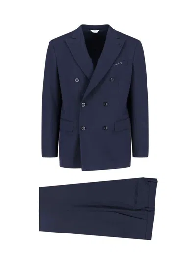 Boglioli Double-breasted Virgin Wool Blend Suit In Blue