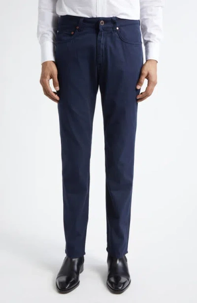 Boglioli Five-pocket Cotton Stretch Herringbone Slim Fit Pants In Blue
