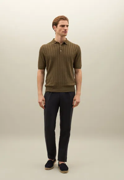 Boglioli Flat Rib Linen Short-sleeve Polo In Green