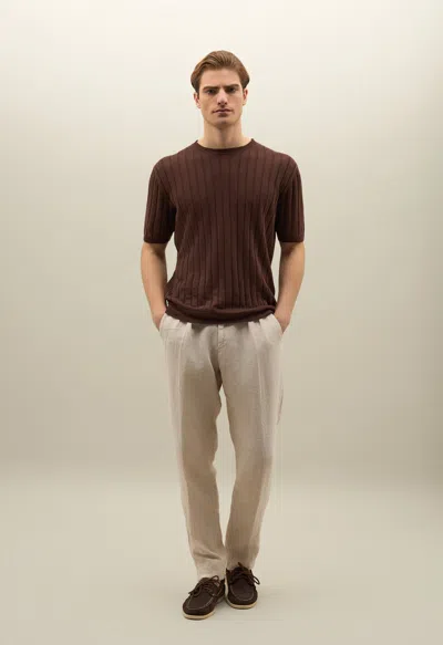 Boglioli Flat Rib Linen T-shirt In Brown