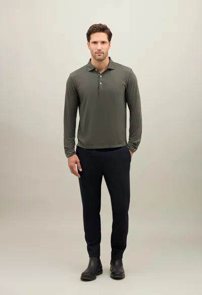 Boglioli Garment Dyed Cotton Long-sleeve Polo In Green