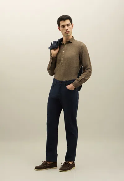Boglioli Garment Dyed Cotton Silk 5-pocket Trousers In Blue