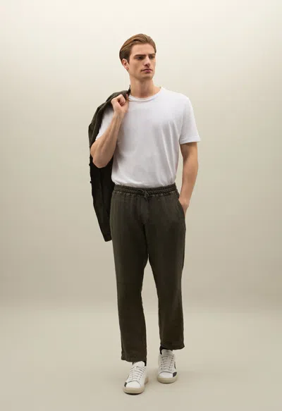 Boglioli Garment Dyed Linen Comfort Trousers In Moss