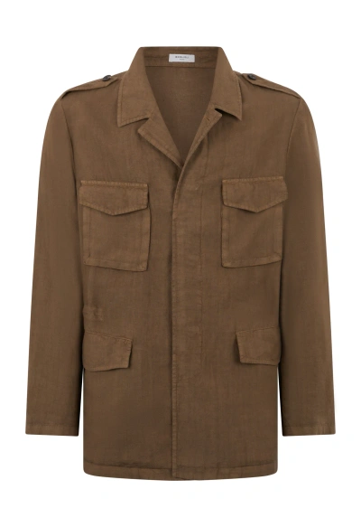 Boglioli Garment-dyed Linen Field Jacket In Brown