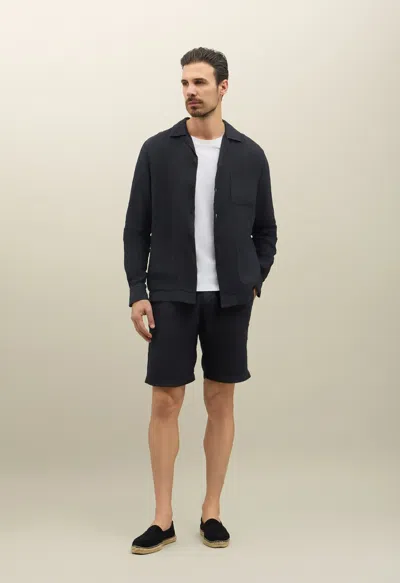 Boglioli Garment Dyed Linen Pleated Bermuda Shorts In Blue