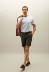 Boglioli Garment Dyed Linen Pleated Bermuda Shorts In Moss