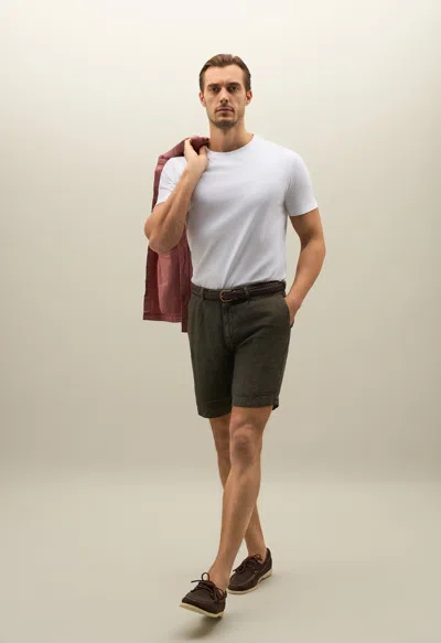 Boglioli Garment Dyed Linen Pleated Bermuda Shorts In Moss