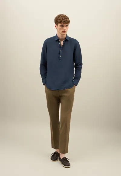 Boglioli Garment Dyed Linen Polo Shirt In Blue