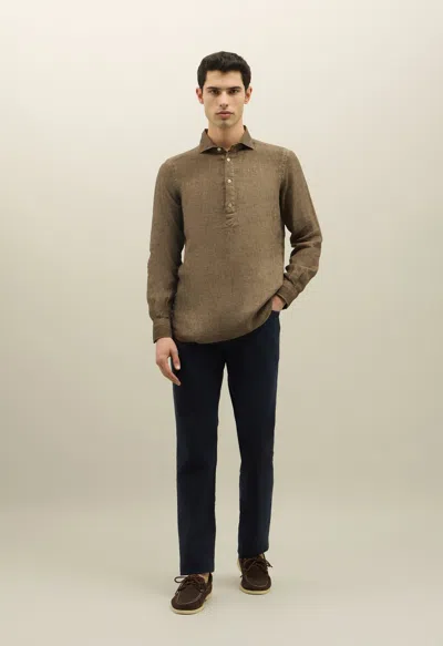 Boglioli Garment Dyed Linen Polo Shirt In Green-brown
