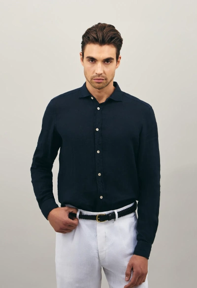 Boglioli Garment-dyed Linen Shirt In Dark Blue