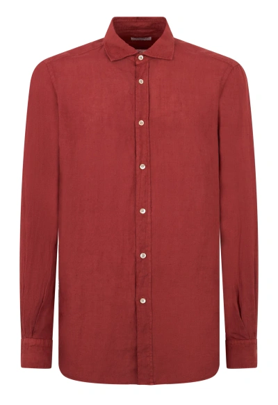 Boglioli Garment-dyed Linen Shirt In Rust