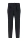 Boglioli Garment Dyed Linen Two Pleated Trousers In Blue