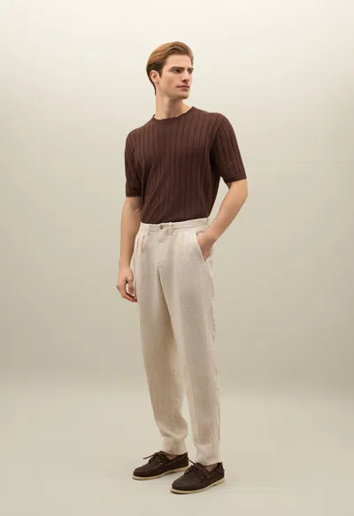 Boglioli Garment Dyed Linen Two Pleated Trousers In Light Beige