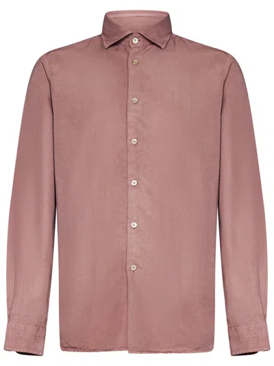 Boglioli Garment-dyed Long-sleeved Shirt With Classic Collar In Pink