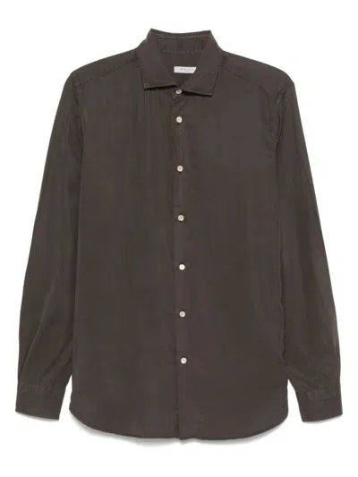 Boglioli Garment-dyed Tencel Long-sleeved Shirt With Tailored Collar In Brown