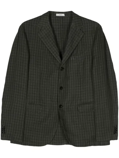 Boglioli Gingham Linen Single-breasted Blazer In Green