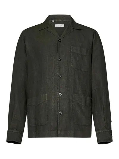 BOGLIOLI GREEN GARMENT-DYED LINEN OVERSHIRT