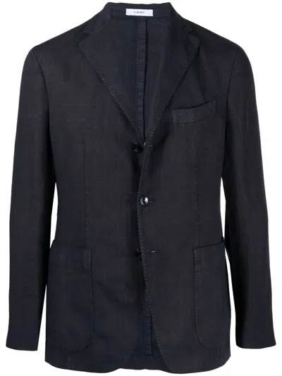 Boglioli Grid-print Linen Blazer In Blue