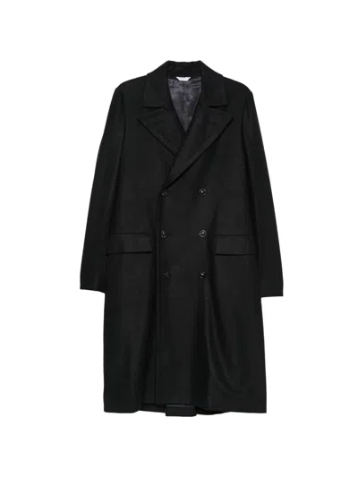 Boglioli Herringbone Double-breasted Coat In Black