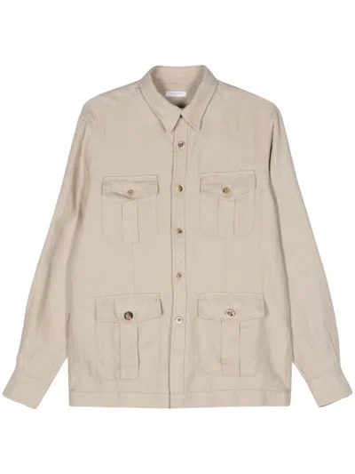 Boglioli Herringbone Linen Overshirt In Beige