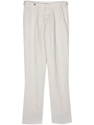 Boglioli Herringbone Linen Straight Trousers In Grey