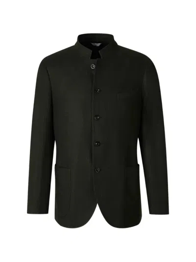 Boglioli Herringbone-pattern Mandarin-collar Blazer In Black