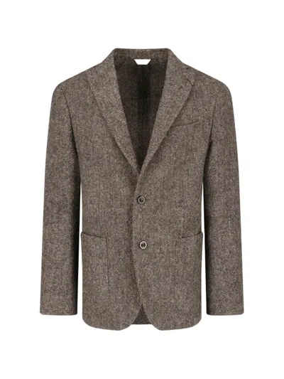 Boglioli Herringbone-pattern Wool Blazer In Brown