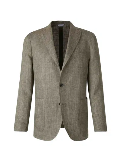 Boglioli Herringbone-weave Notched-lapels Blazer In Gold