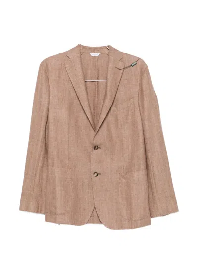 Boglioli Herringbone-weave Single-breasted Blazer In Brown