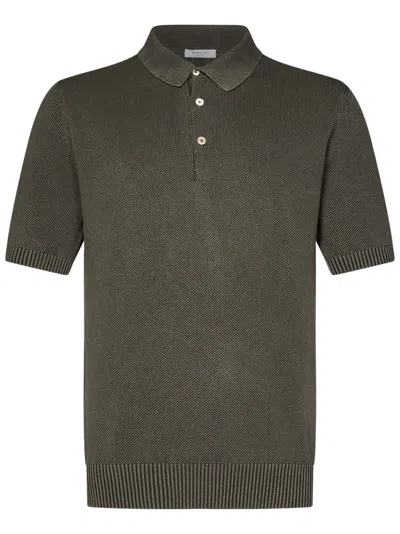 BOGLIOLI BOGLIOLI HONEYCOMB PATTERN GREEN POLO SHIRT WITH RIBBED HEM
