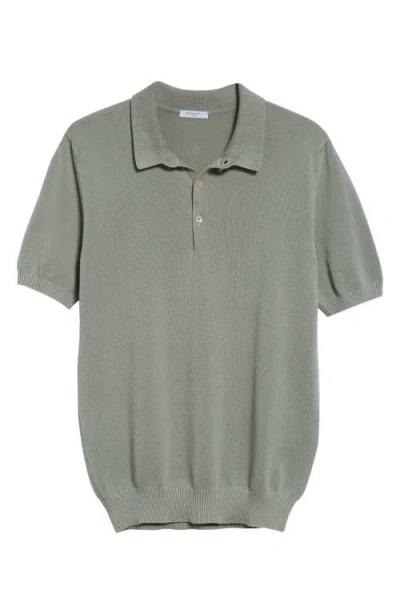 Boglioli Honeycomb Short Sleeve Cotton Polo Sweater In Mint Green