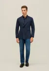 Boglioli Houndstooth Jersey Double-breasted Easy Jacket In Blue