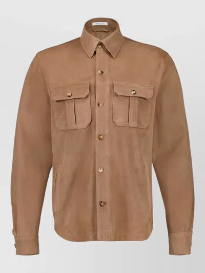 Boglioli Jacket Collared Neck Chest And Front Pockets In Brown