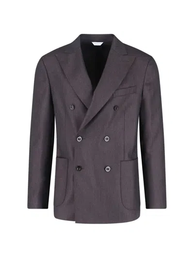 Boglioli Double-breasted Blazer Flap Pockets In Gray