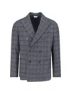 Boglioli Double-breasted Check Pattern Blazer Jacket In Gray