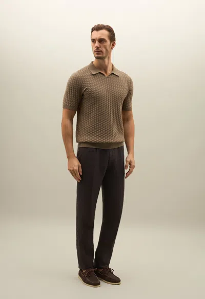 Boglioli Jacquard Cotton Short-sleeve Polo In Khaki