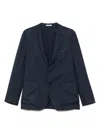 Boglioli Single-breasted Navy Wool Blazer With Front Patch Pockets In Blue