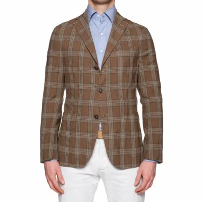Pre-owned Boglioli "k. Jacket" Brown Plaid Wool-silk-linen Soft Jacket Eu 48 Us 38 In Beige