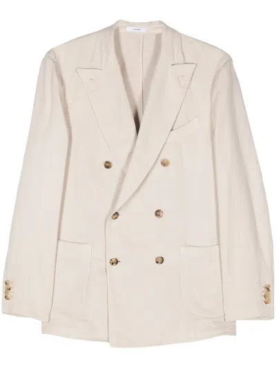 Boglioli K-jacket Double-breasted Cotton And Linen-blend Twill Blazer In Neutrals